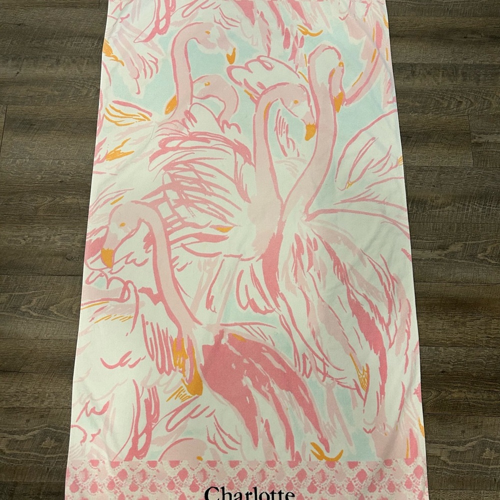 Lilly Pulitzer & Pottery Barn Kids flamingo towel personalized “Charlotte”